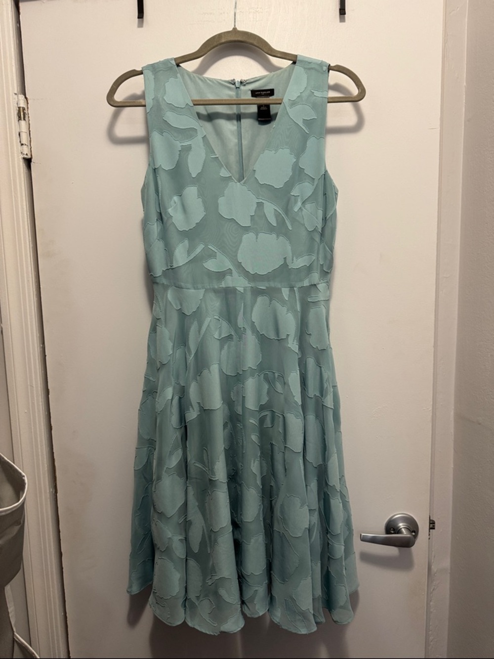 Light Blue Textured Floral V-Neck Dress | Ann Taylor Factory